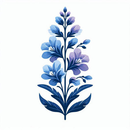 Blue flower in folk style isolated on white background. Vector illustration.のイラスト素材