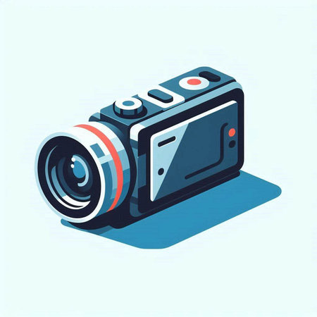 Vector isometric illustration of a camera on a light blue background.のイラスト素材