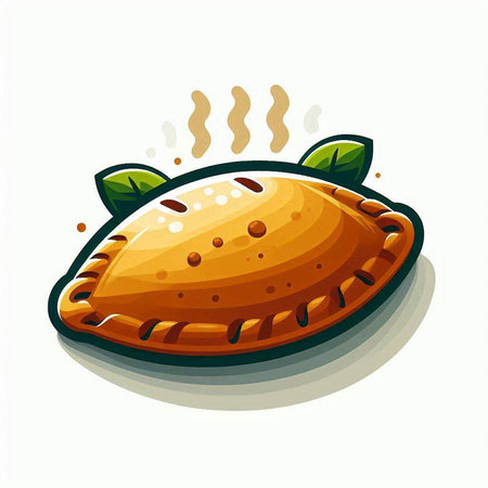 Illustration of a pie with meat and vegetables on a white backgroundのイラスト素材