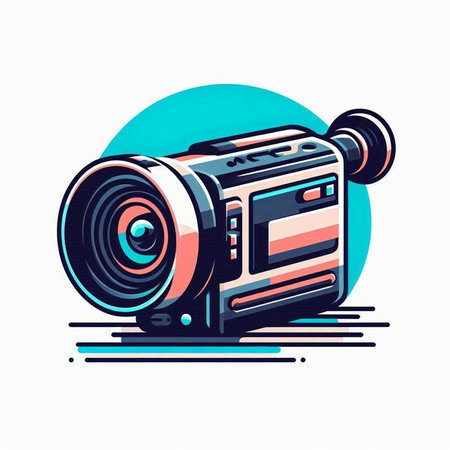 Video camera vector illustration in cartoon style on white background. Video camera icon.のイラスト素材