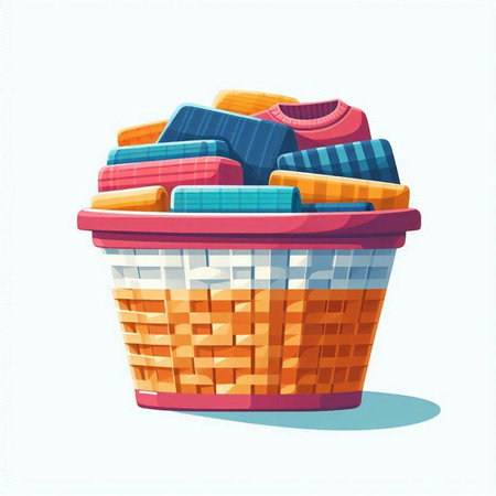 Illustration of a Basket Full of Clothes on a White Backgroundのイラスト素材