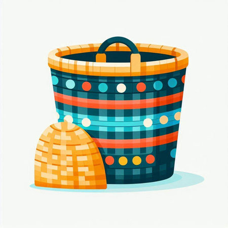 Basket with a pattern of polka dots. Vector illustration.のイラスト素材