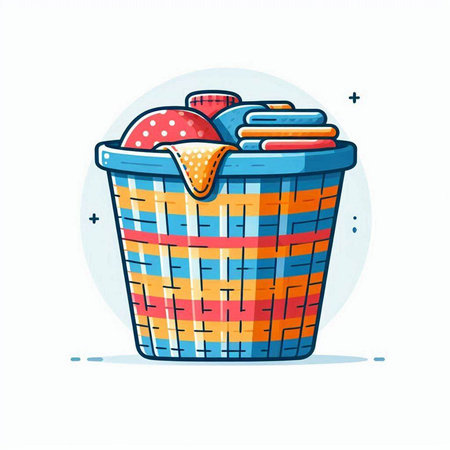 Laundry basket. Colorful vector illustration in cartoon style.のイラスト素材