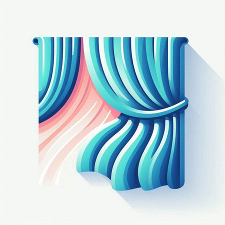 Curtains with blue and pink stripes. 3d vector illustration.のイラスト素材