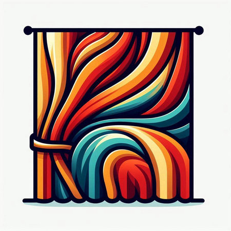 Curtains with red, orange and blue stripes. Vector illustration.のイラスト素材