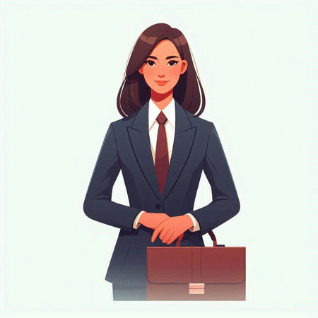 Business woman with briefcase, isolated on white background. Vector illustration.のイラスト素材