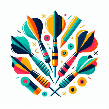 Colorful darts in a circle. Vector illustration in flat style.のイラスト素材