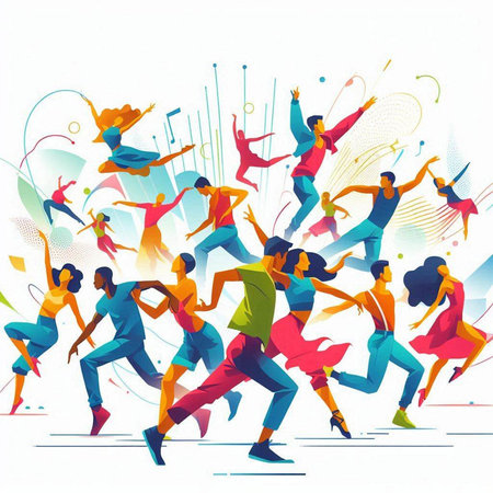 Group of dancing people. Vector illustration of a group of dancing people.のイラスト素材