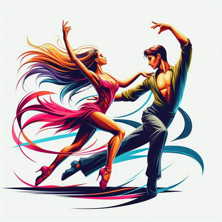 Beautiful young couple dancing flamenco. Colorful vector illustration.のイラスト素材