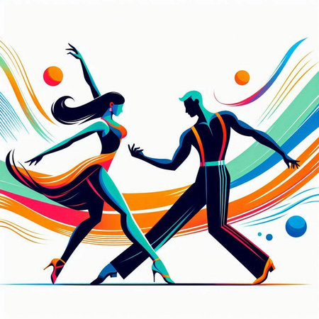 couple dancing tango on colorful background, vector illustration eps10のイラスト素材