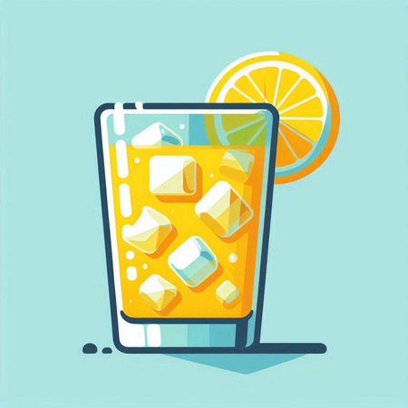 Cocktail with ice cubes and orange slice. Vector illustration.のイラスト素材