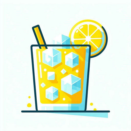 Cocktail with lemon, ice cubes and straw. Vector illustration.のイラスト素材