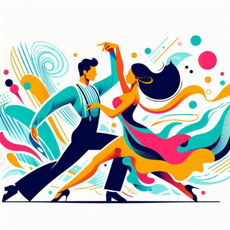 Couple dancing tango. Vector illustration in retro style. Template for your designのイラスト素材