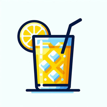 Cocktail with lemon and ice. Vector illustration in flat styleのイラスト素材