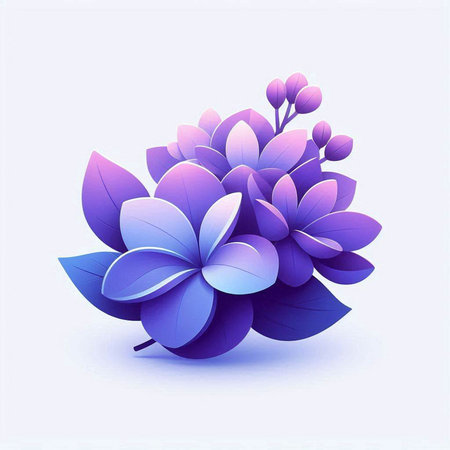 Illustration of a purple flower with leaves on a white background.のイラスト素材