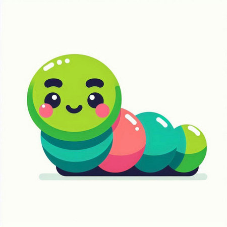 Cute cartoon caterpillar. Vector illustration. Isolated on white background.のイラスト素材