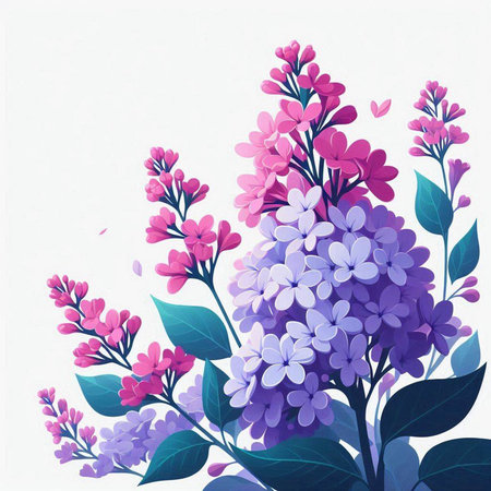 Bouquet of lilac flowers and leaves. Vector illustration.のイラスト素材
