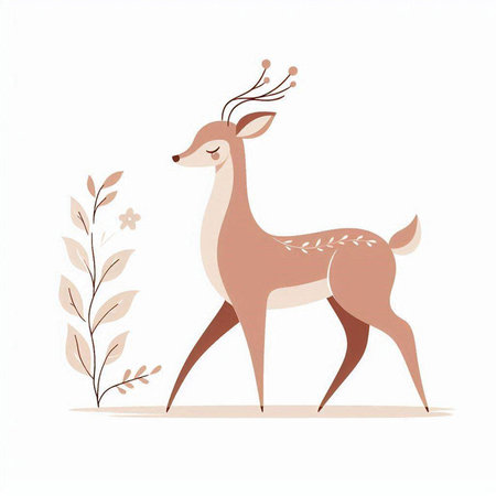 Cute deer on a white background. Vector illustration in flat style.のイラスト素材