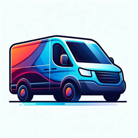 Delivery van icon, vector illustration. Colorful van on white background.のイラスト素材