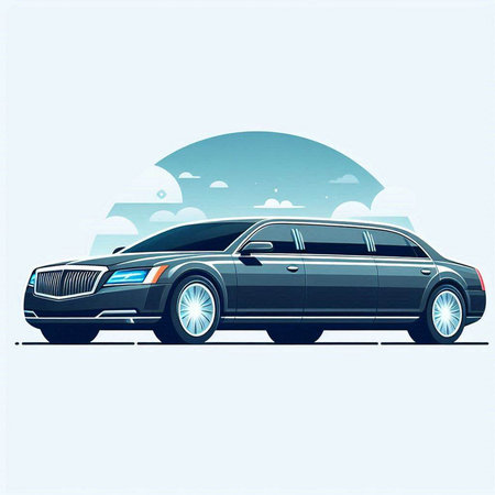 Vector illustration of a luxury limousine on a background of skyのイラスト素材