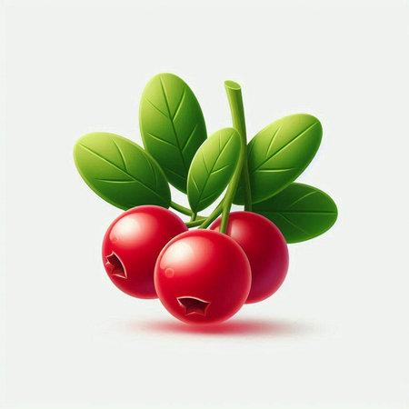 Cranberries with green leaves on white background. Vector illustration.のイラスト素材