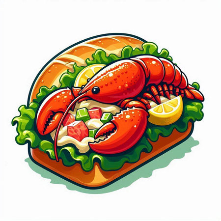 Lobster sandwich isolated on white background. Vector cartoon illustration.のイラスト素材