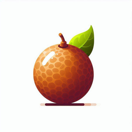 Illustration of an orange fruit with leaves isolated on a white backgroundのイラスト素材