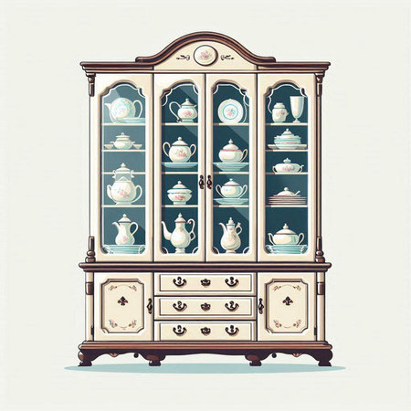 Antique cabinet with cupboard. Vintage style. Vector illustration.のイラスト素材