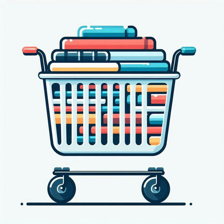 Shopping cart with books. Vector illustration in flat linear style.のイラスト素材