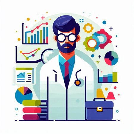 Doctor with stethoscope in modern flat style. Vector illustration.のイラスト素材