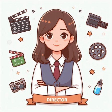 Vector illustration of a girl in school uniform with a set of icons.のイラスト素材