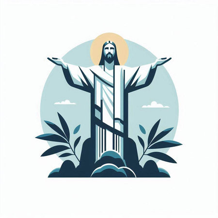 Christ the Redeemer. Vector illustration of Jesus Christ on the cross.のイラスト素材