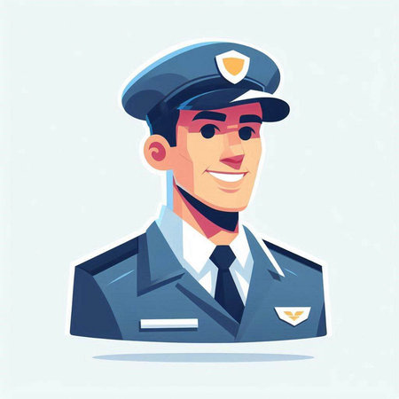 Vector illustration of a pilot in uniform. Cartoon character in flat style.のイラスト素材