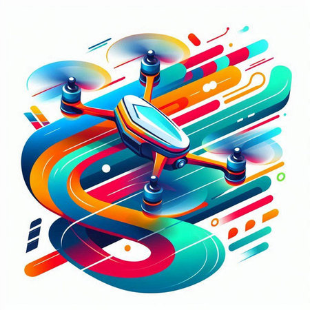 Drone on abstract colorful background. 3d isometric vector illustration.のイラスト素材