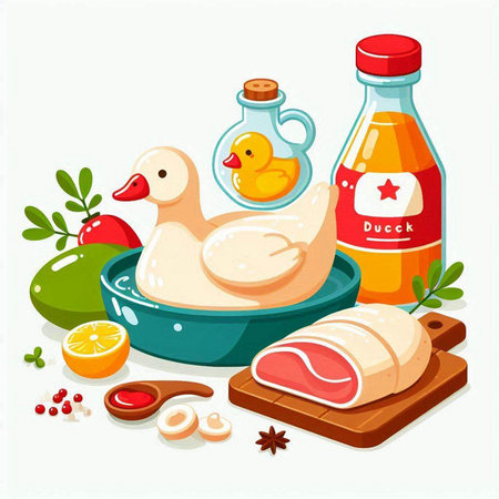 Illustration of chicken fillet with ingredients for cooking. Vector illustration.のイラスト素材
