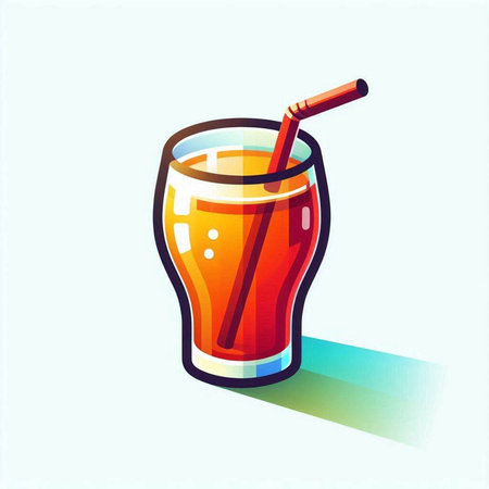 Orange juice in a glass with a straw. Vector illustration in flat style.のイラスト素材