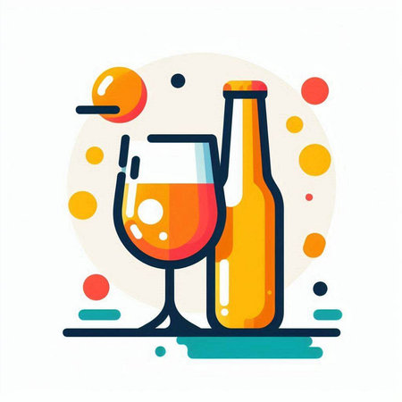 Wine bottle and glass flat icon, vector illustration, eps 10.のイラスト素材