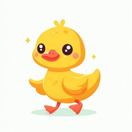 Cute cartoon yellow duckling isolated on white background. Vector illustration.のイラスト素材