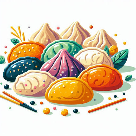 Illustration of chinese dumplings on a white background.のイラスト素材