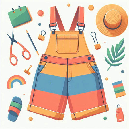 Set of summer clothing and accessories. Vector illustration in flat style.のイラスト素材