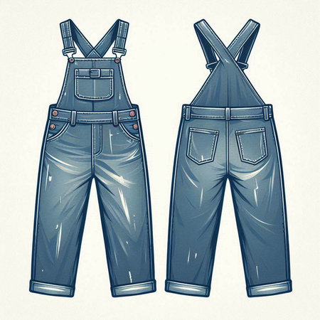 Vector illustration of a pair of blue jeans overalls with pockets.のイラスト素材
