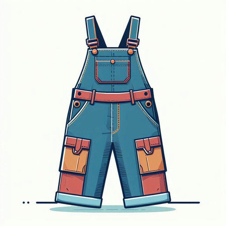 Vector illustration of blue overalls on white background. Front view.のイラスト素材