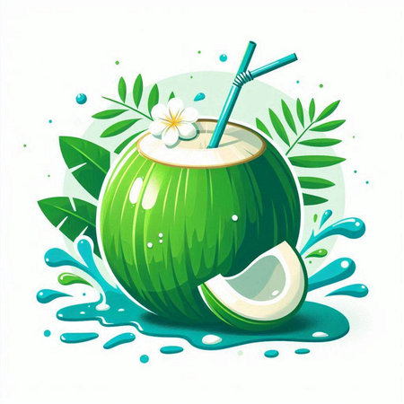 Coconut cocktail with water splash on white background. Vector illustration.のイラスト素材