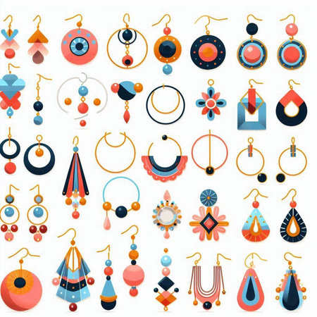 Set of jewelry and earrings. Vector illustration in flat style.のイラスト素材