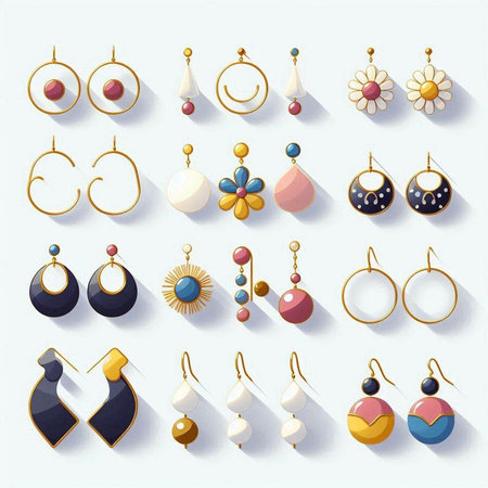Earrings and earrings icons set in flat style. Vector illustration.のイラスト素材