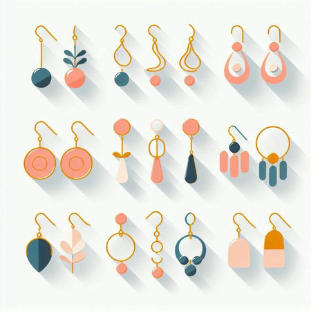 Set of different earrings and pendants. Flat style vector illustration.のイラスト素材