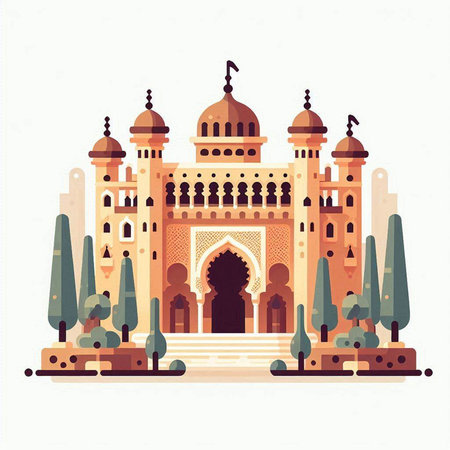 Vector illustration of Taj Mahal in Agra, Uttar Pradesh, Indiaのイラスト素材