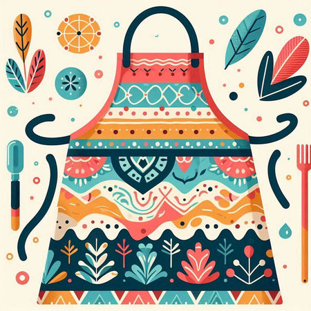 Apron with floral pattern. Vector illustration in doodle style.のイラスト素材