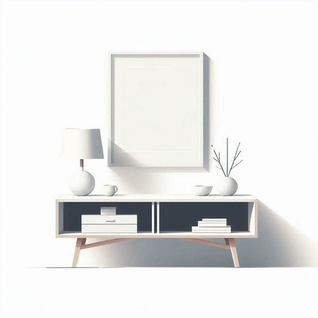Illustration of a modern living room interior with a mock up poster frameのイラスト素材