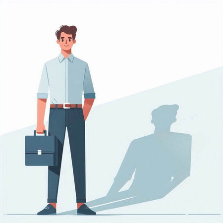 Businessman standing with briefcase. Vector illustration in flat style.のイラスト素材